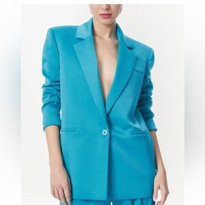 Alice + Olivia Blue Satin Blazer Jacket Size 2 NWT Single Button Career